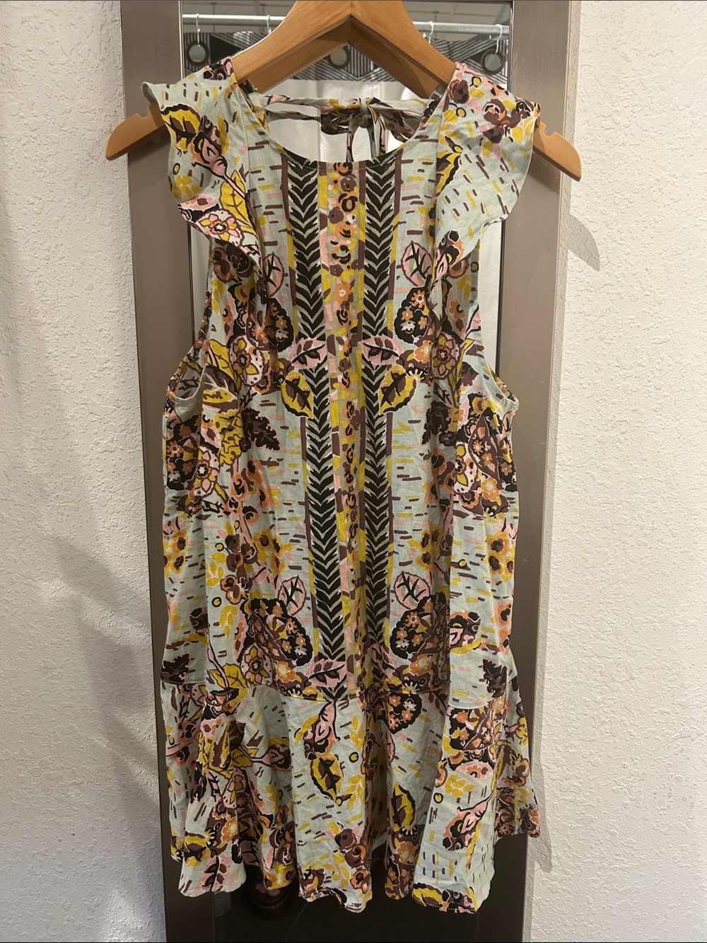 Free People Floral Mini Dress in Light Blue, Yellow, Brown, Pink